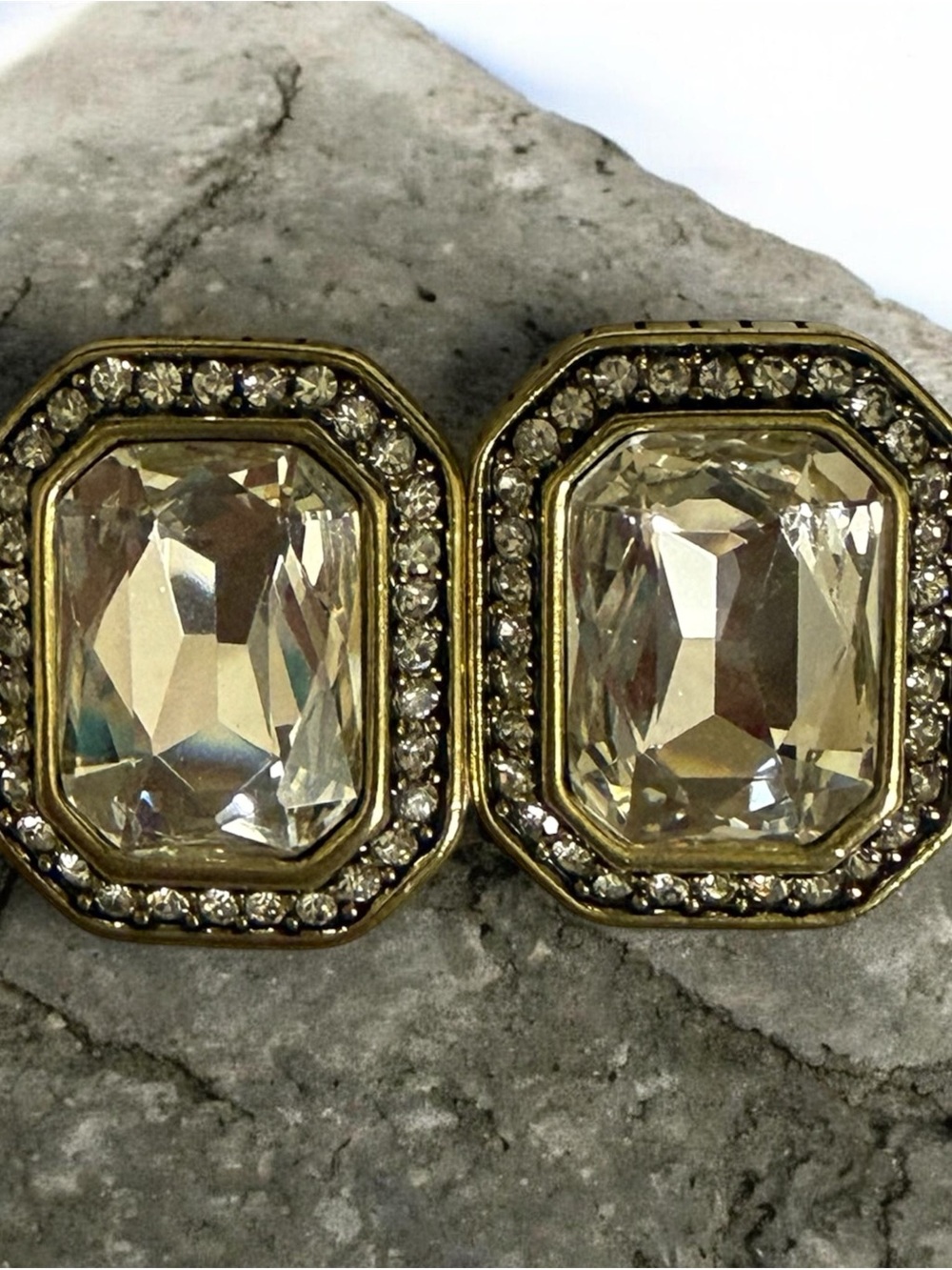 Heidi Daus - Signed Gold-Tone Clear Crystal Halo Earrings